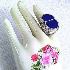 RARE HATTIE CARNEGIE Abstract Blue Inlay Adj.Ring